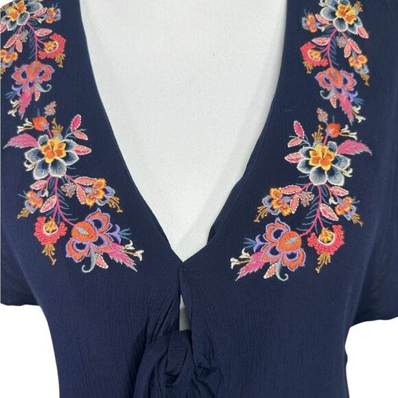 Johnny Was Embroidered Kaftan Kimono Maxi Dress Bohemian Navy Medium - Picture 3 of 11
